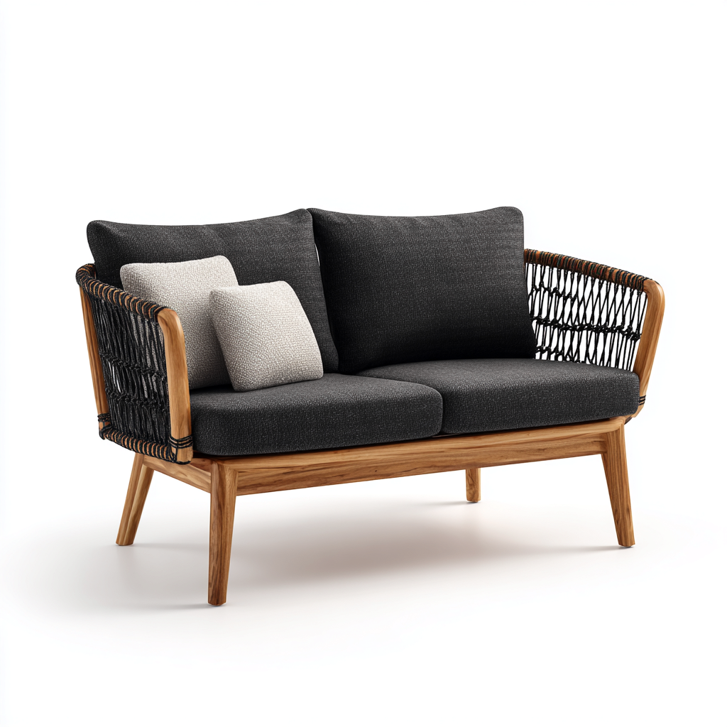 Divano da esterno in legno e tessuto 155x78x78 cm - grigio scuro - stile moderno naturale per giardino e terrazza-Lilaihaus