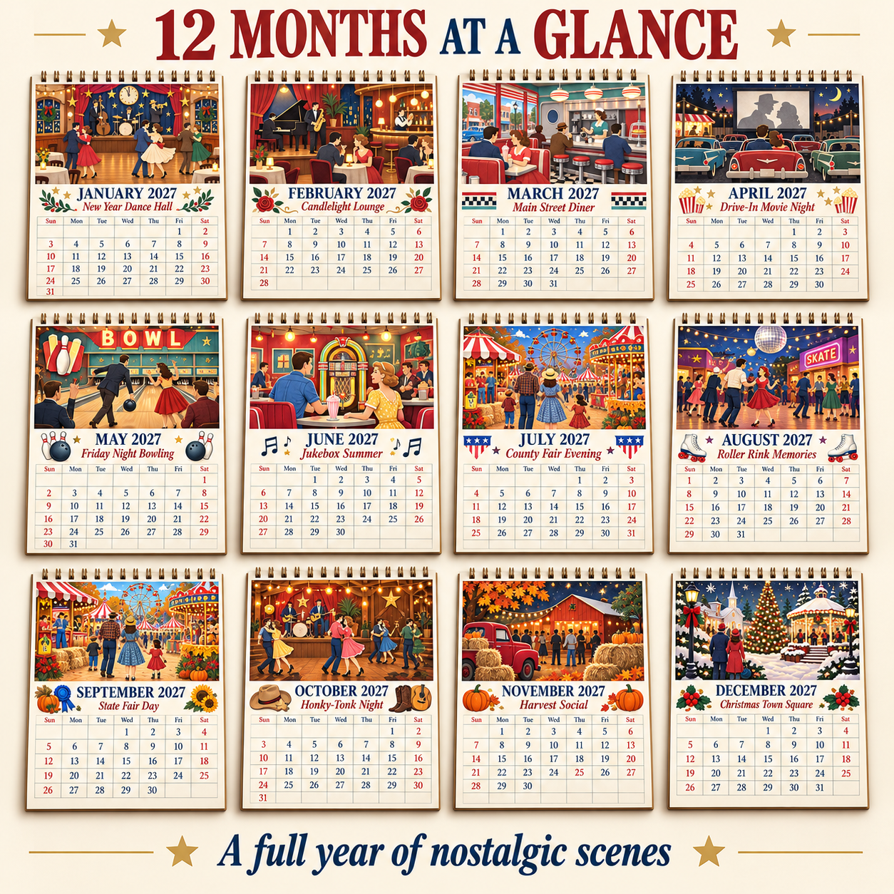 🎞️ 2027 A Year Of Good Old Days Wall Calendar