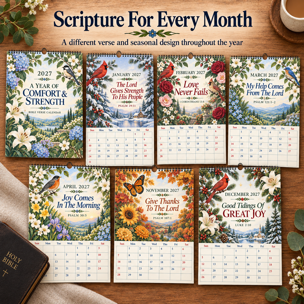 📖 2027 A Year Of Comfort & Strength Bible Verse Wall Calendar | Birds & Blooms Edition