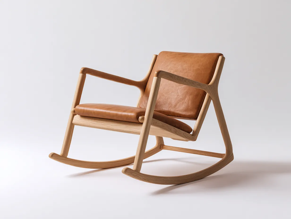 Mecedora 86×92×88 cm - cuero marrón claro y madera natural - estilo vintage para sala de estar-Liviahahaus