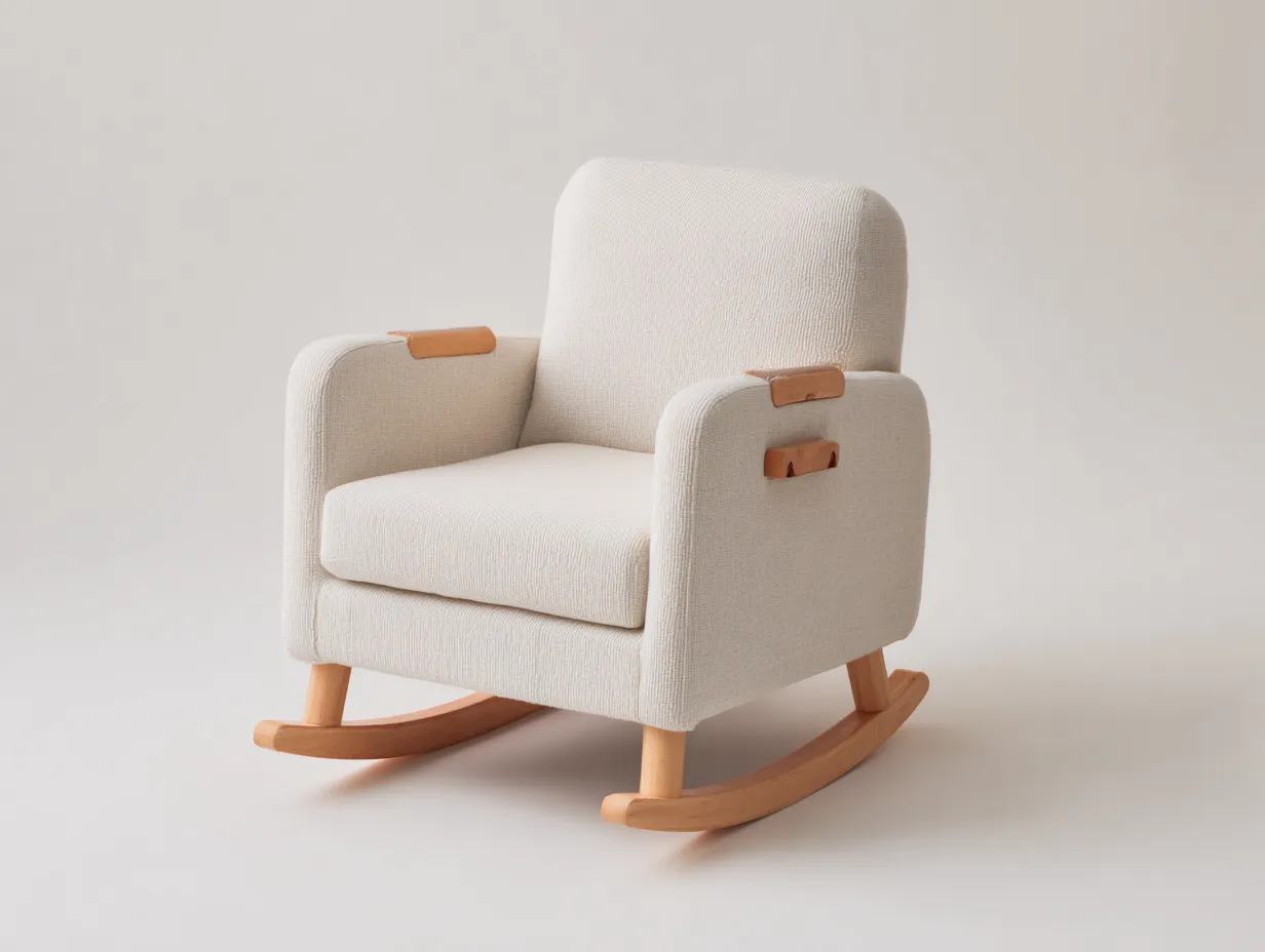 Mecedora 82x76x96 cm – beige – tapizada con reposabrazos y base de madera para sala de estar-Liviahahaus