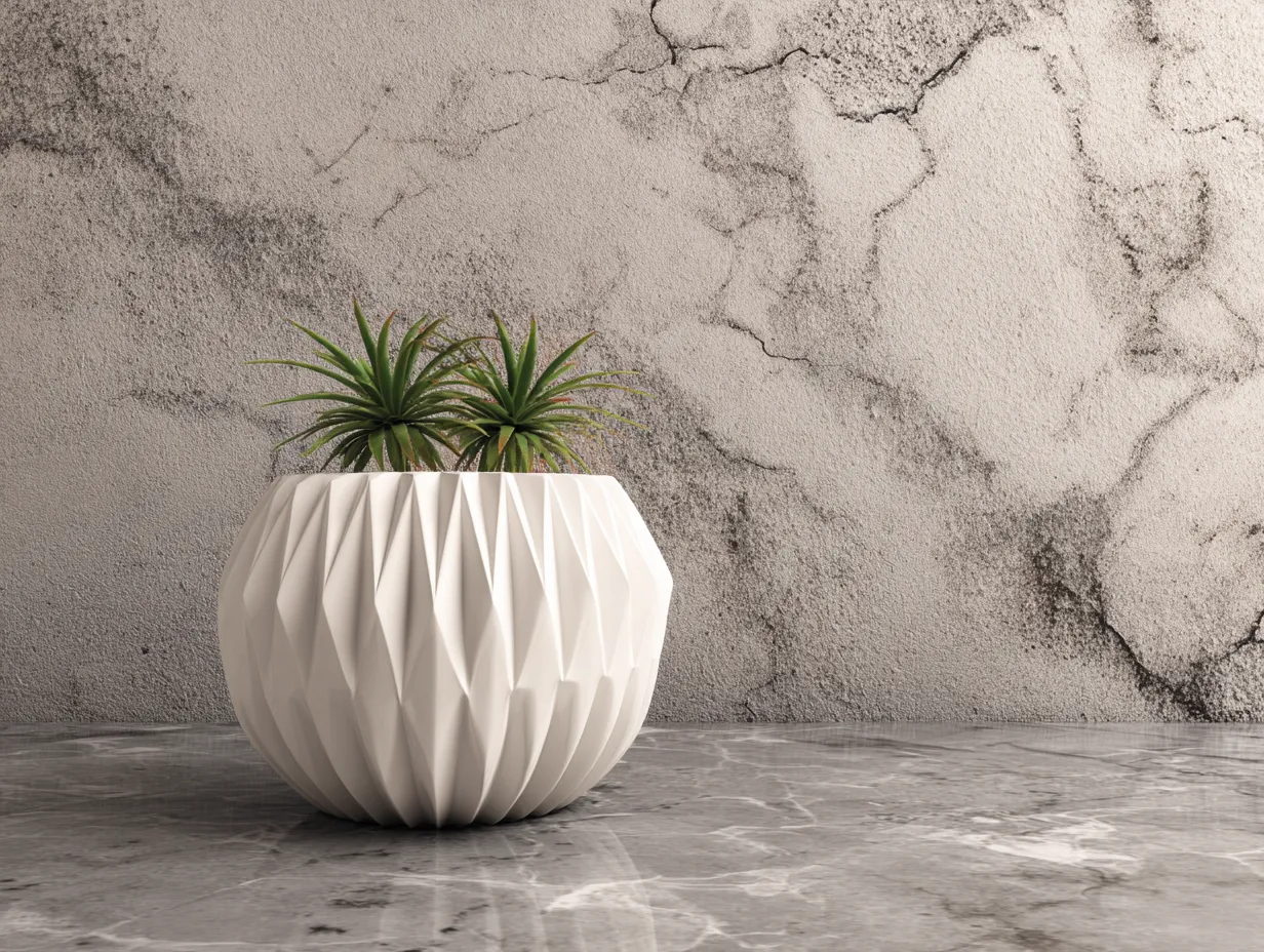Maceta 45×45×35 cm - acabado blanco con diseño geométrico - decoración moderna para balcón-Liviahahaus