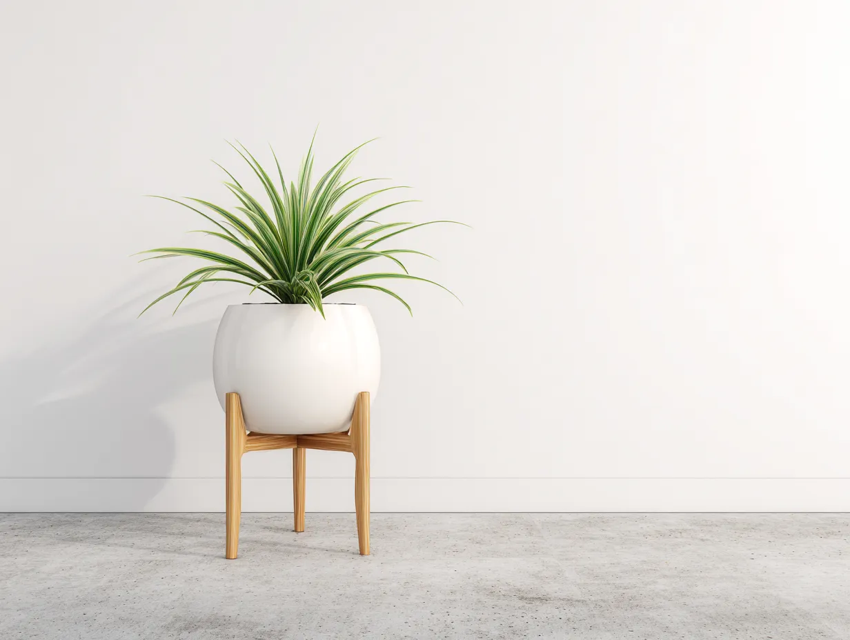 Maceta con soporte de cerámica 31×31×57 cm - blanco y marrón - estilo moderno-Liviahahaus