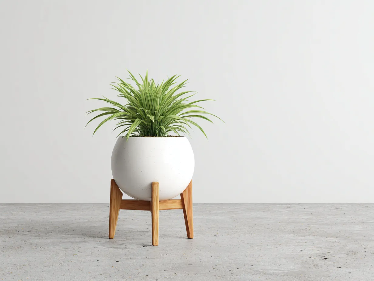 Maceta con soporte de cerámica 32×32×54 cm - blanco y marrón - para terraza moderna-Liviahahaus
