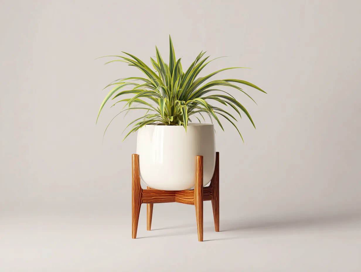 Maceta de balcón 40x40x65 cm – blanco – cerámica con soporte de madera para terraza-Liviahahaus