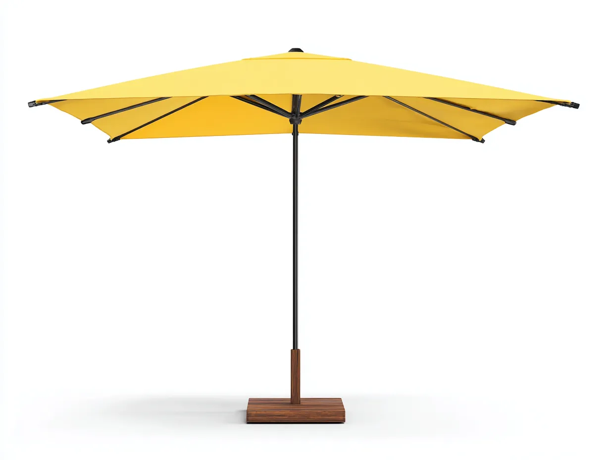 Sombrilla de terraza de tela 300×300×248 cm - beige y marrón - con base cuadrada-Liviahahaus