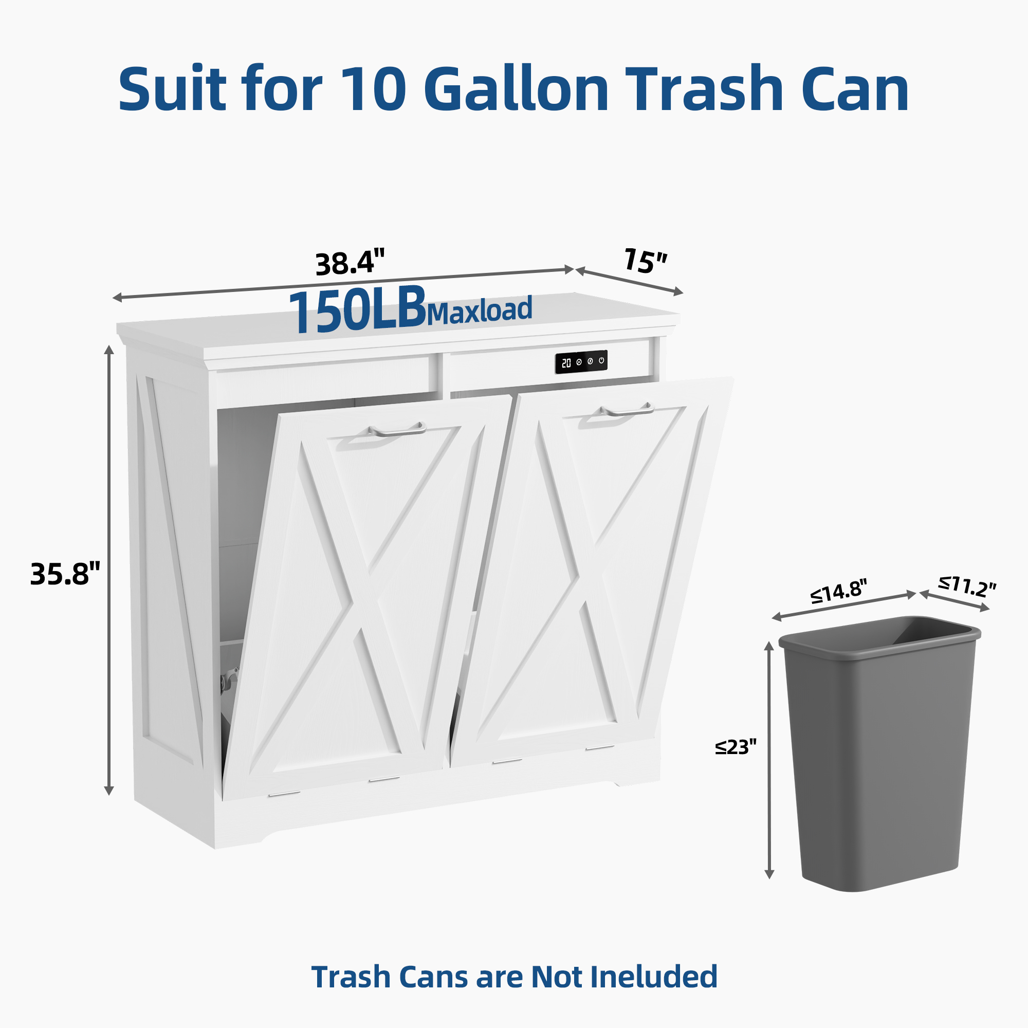 26-Gallon Tilt-Out Trash Can Cabinet, Hidden Trash Bin with Deodorizing & Negative Ion Technology, Pet-Proof Design for Kitchen, Dining Room, Living Room, White