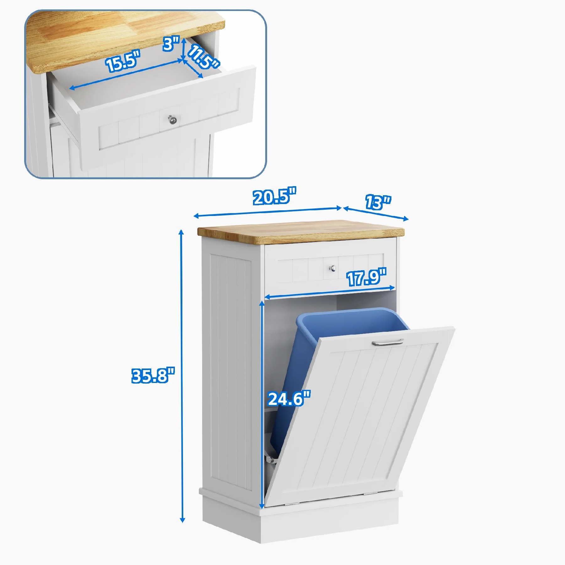 GETYES Single Tilt Out Trash Cabinet, Wooden 10 Gallon Recycling Cabinet, White