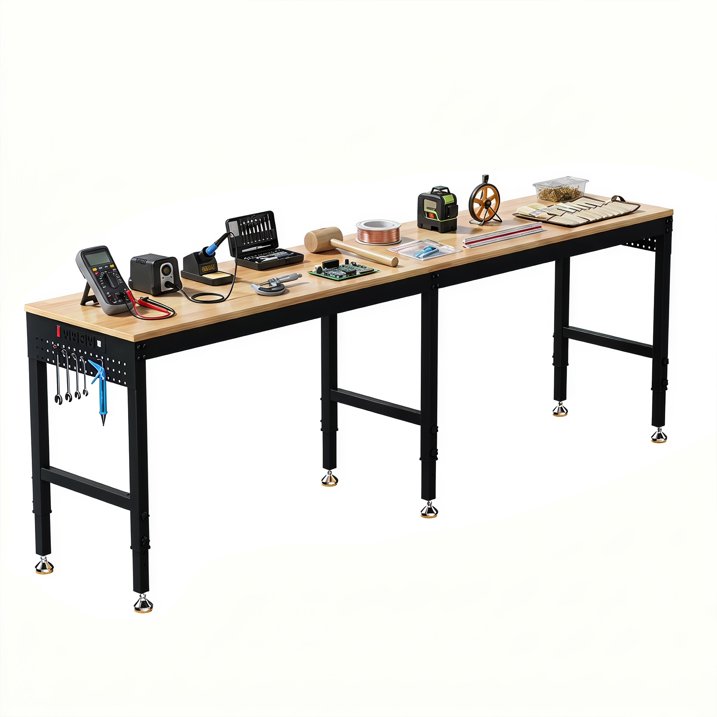 Getyes 84" L-Shaped Workbench with Power Outlets, 5000 LBS Heavy Duty Adjustable 2-in-1 Work Table, Rubber Wood Pegboard Workstation for Garage and Workshop