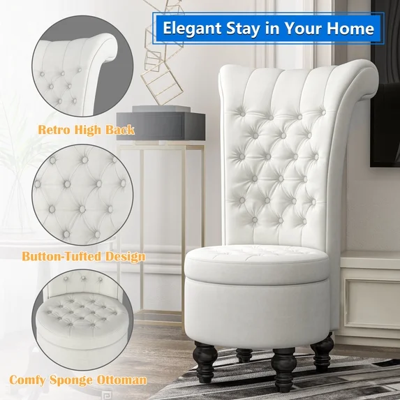 GETYES Velvet Accent Armchair with Storage, White