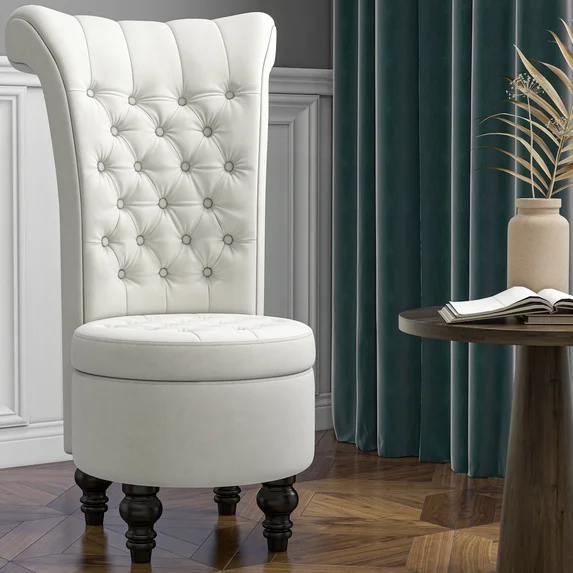 GETYES Velvet Accent Armchair with Storage, White