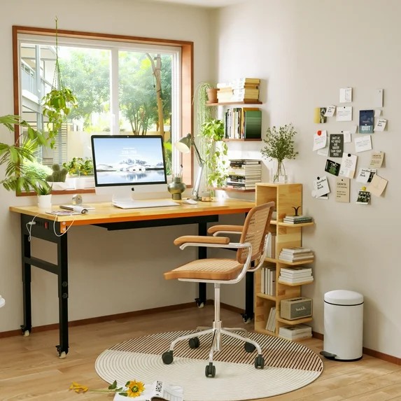 GetYes 60" Adjustable Tool Table with Footpads: Single Hanging Board, Drawers, Power Strip for Garage, Office, and Home Workshops
