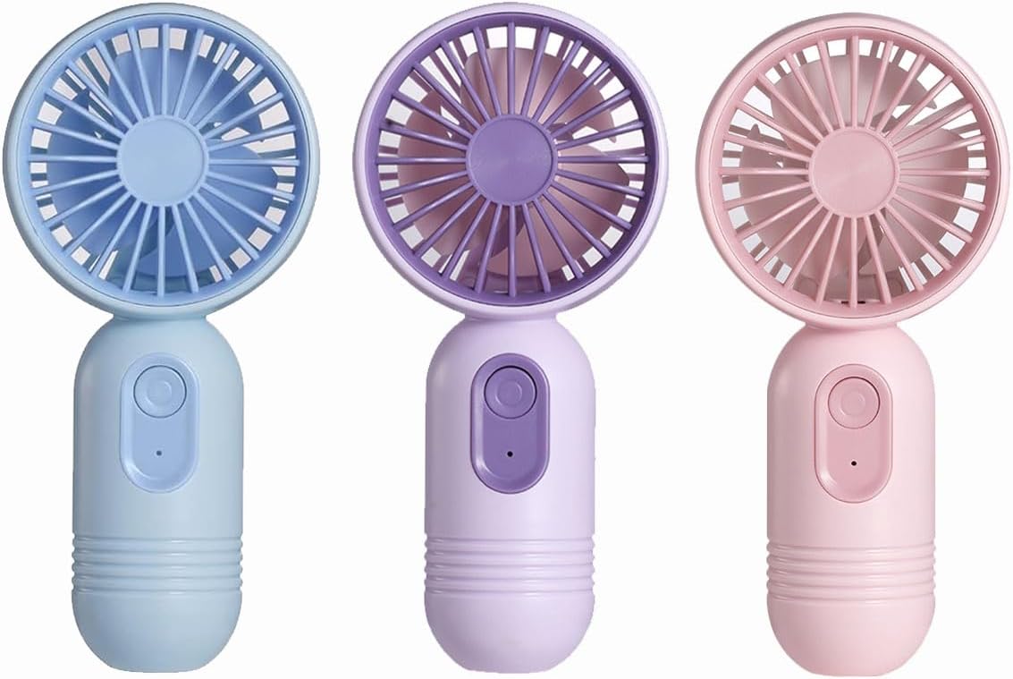 Mini Portable Fan 3 Pack, Cute Handheld Battery Operated Lightweight Small Personal Fan with 3 Speeds and USB Rechargeable Eyelash Fans for Stylish Girl Kids Women Men Office Outdoor Travel Camping