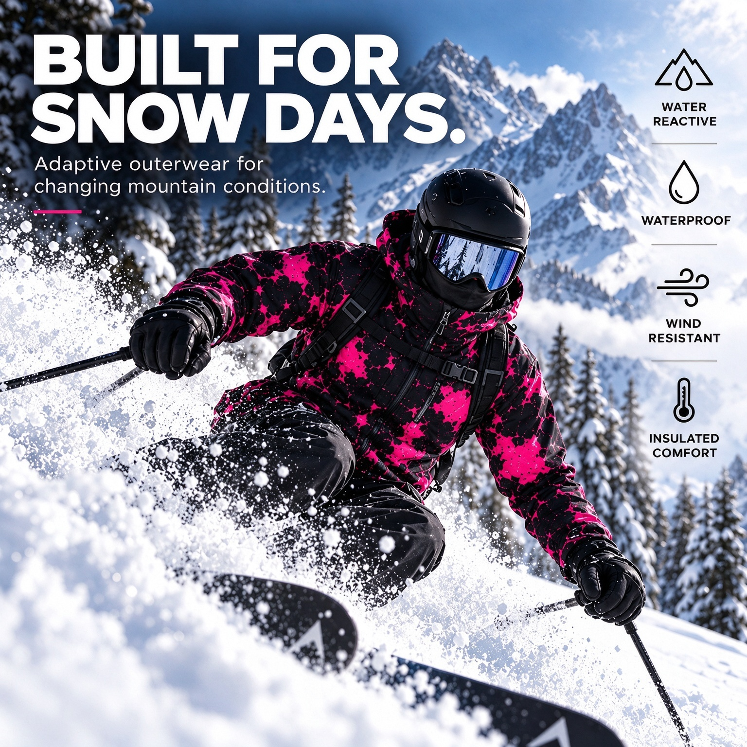 Reactive jacket designed for snow sports