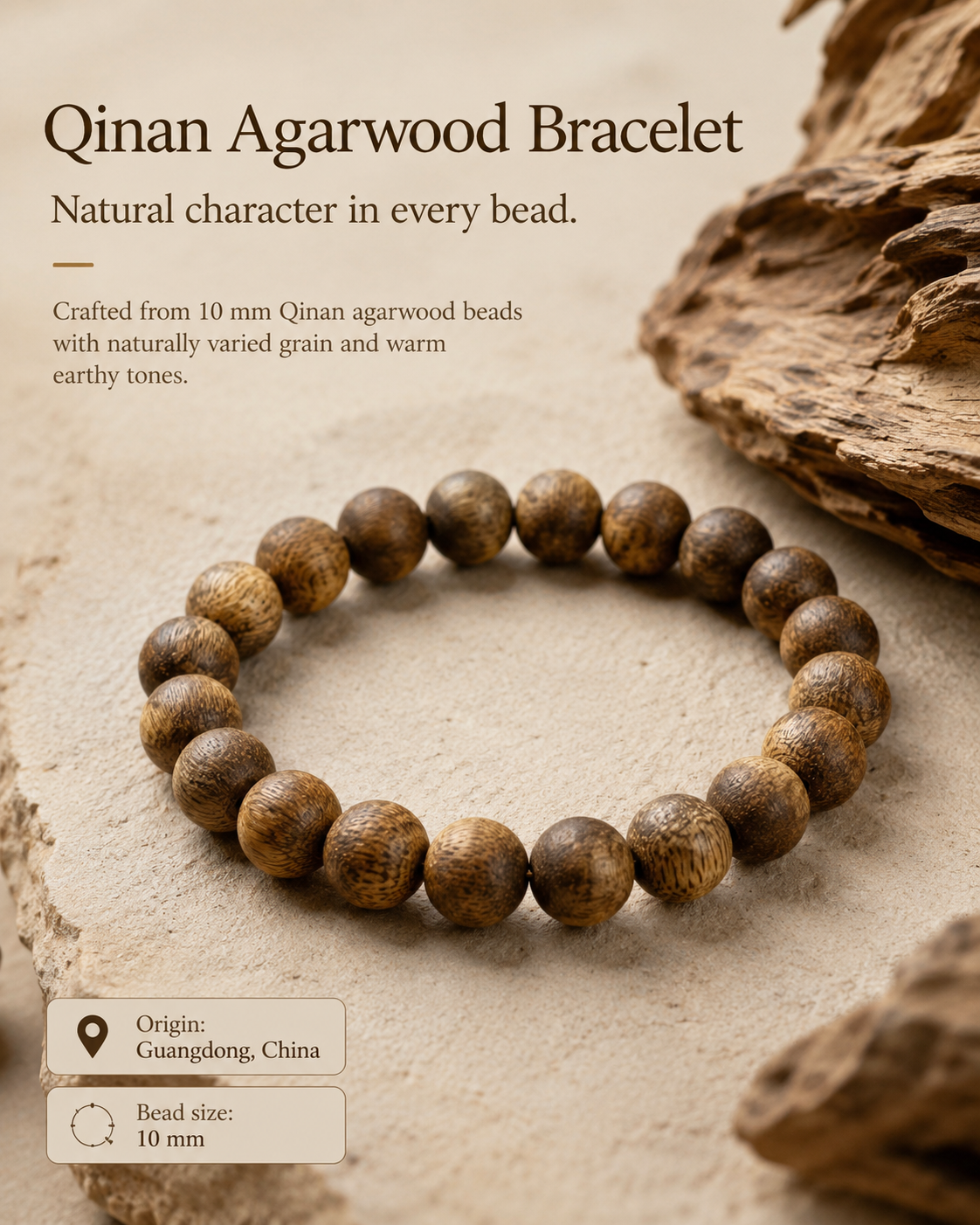 Qinvel™ Qinan Agarwood Bracelet – 10mm Natural Bead Bracelet