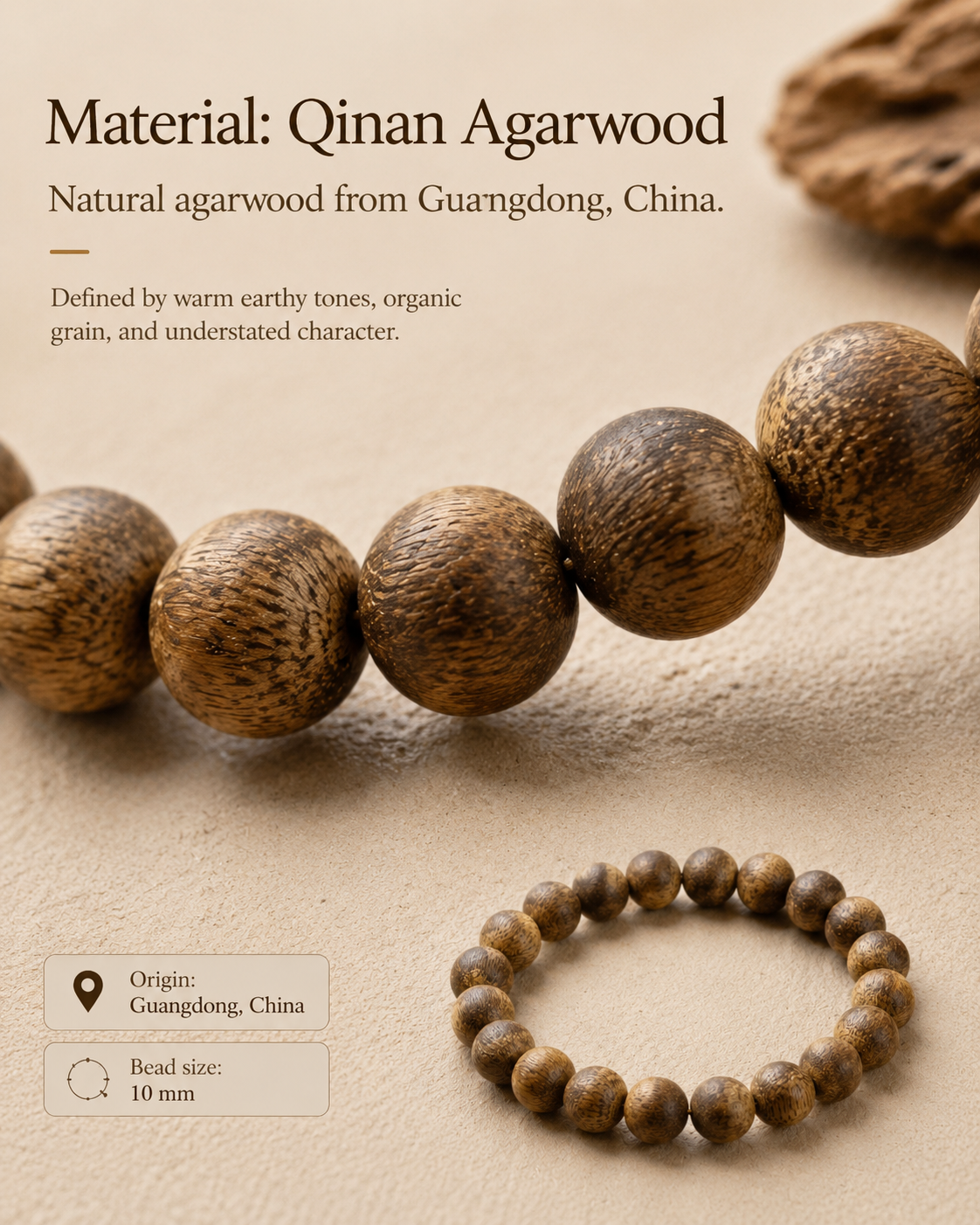 Qinvel™ Qinan Agarwood Bracelet – 10mm Natural Bead Bracelet