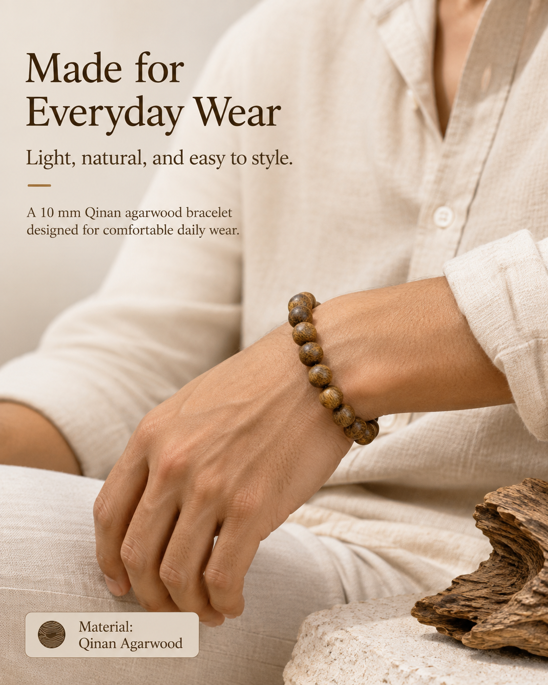 Qinvel™ Qinan Agarwood Bracelet – 10mm Natural Bead Bracelet