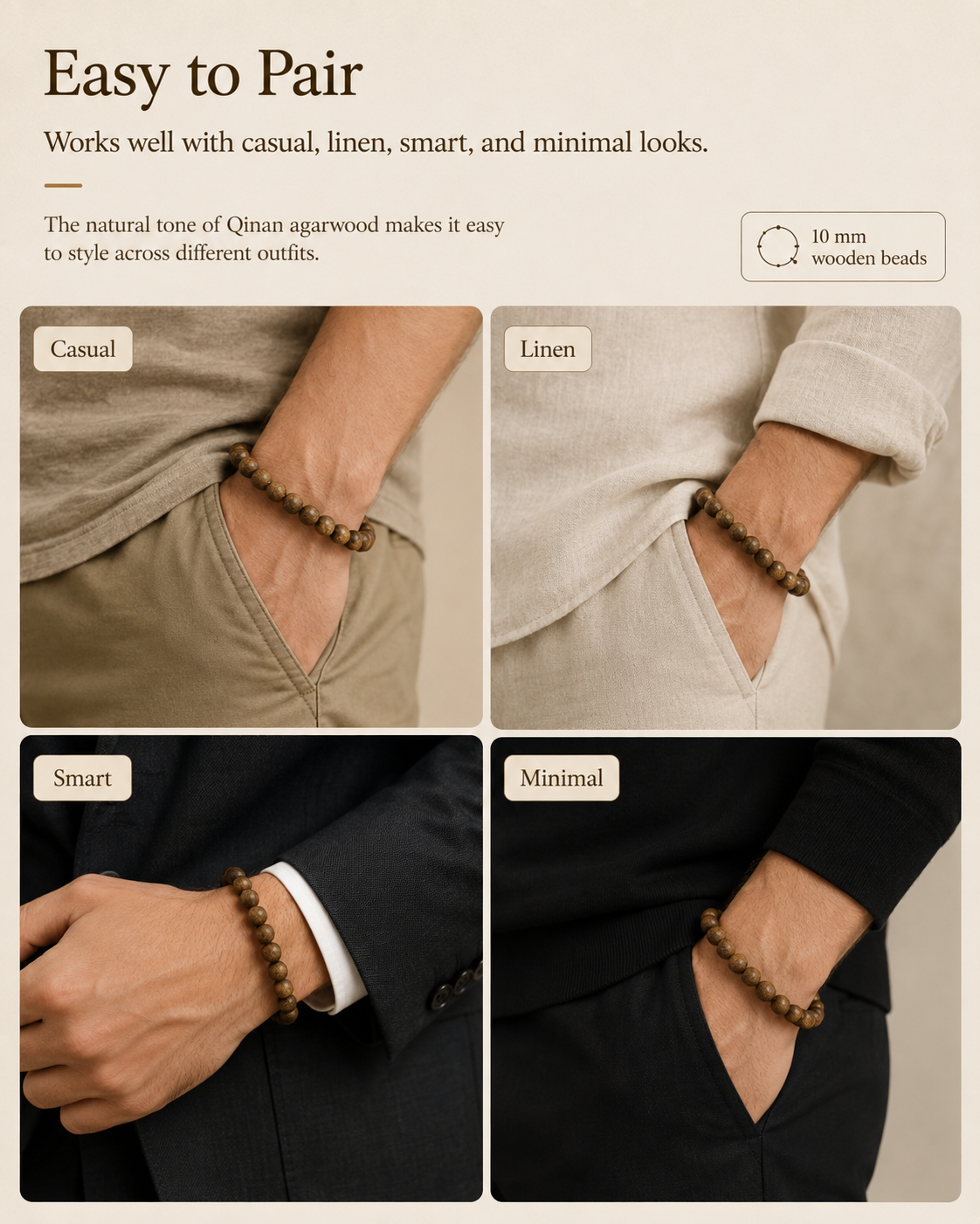 Qinvel™ Qinan Agarwood Bracelet – 10mm Natural Bead Bracelet