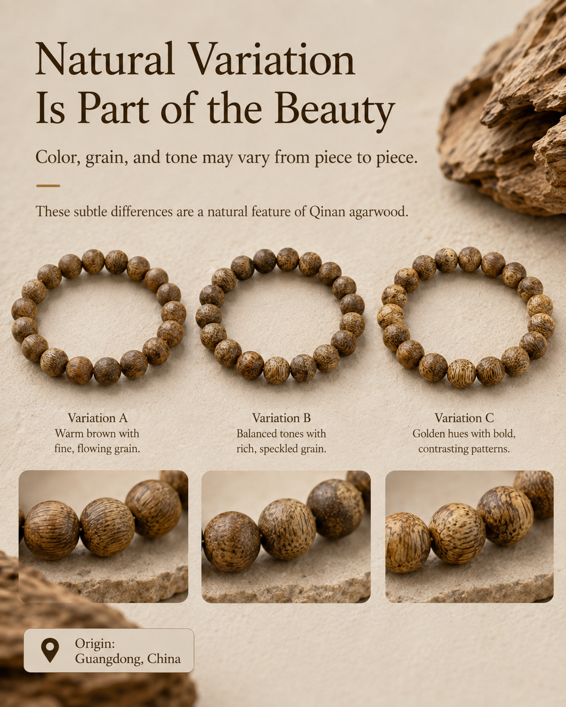 Qinvel™ Qinan Agarwood Bracelet – 10mm Natural Bead Bracelet