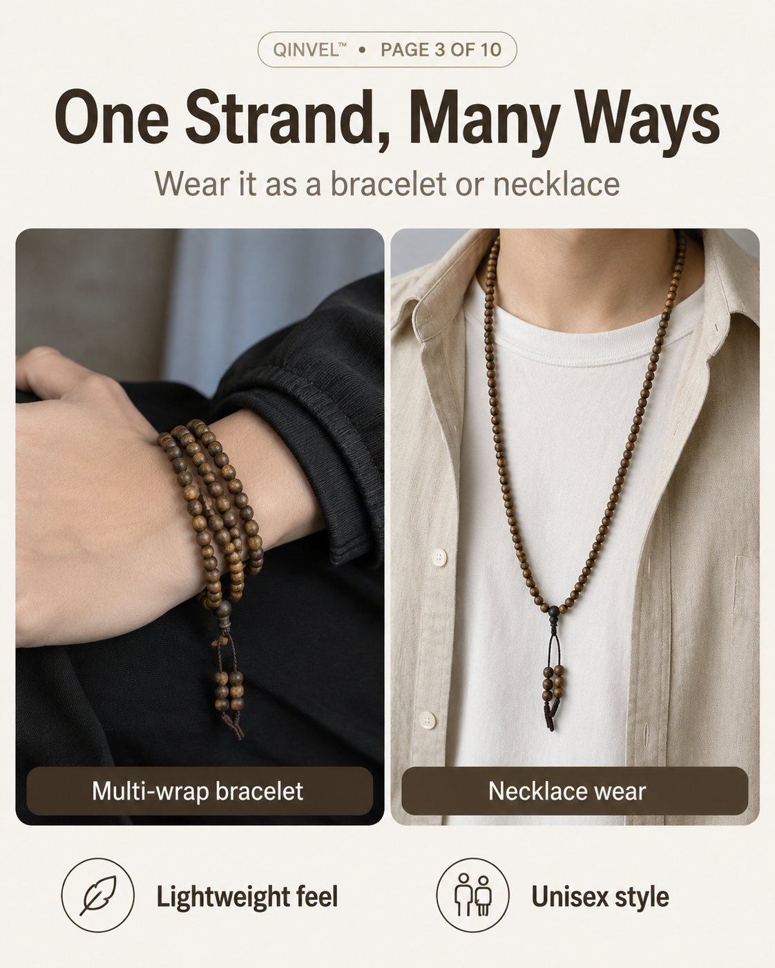 Qinvel™ Qinan Agarwood 118-Bead Mala | 6mm Round Beads | Bracelet & Necklace