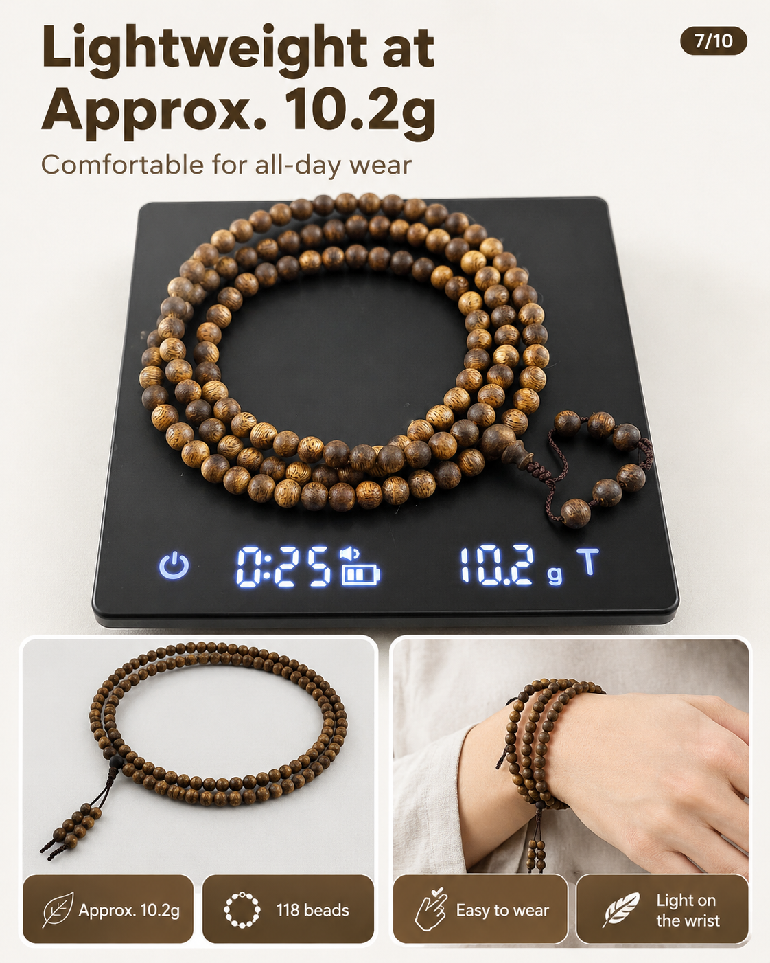 Qinvel™ Qinan Agarwood 118-Bead Mala | 6mm Round Beads | Bracelet & Necklace