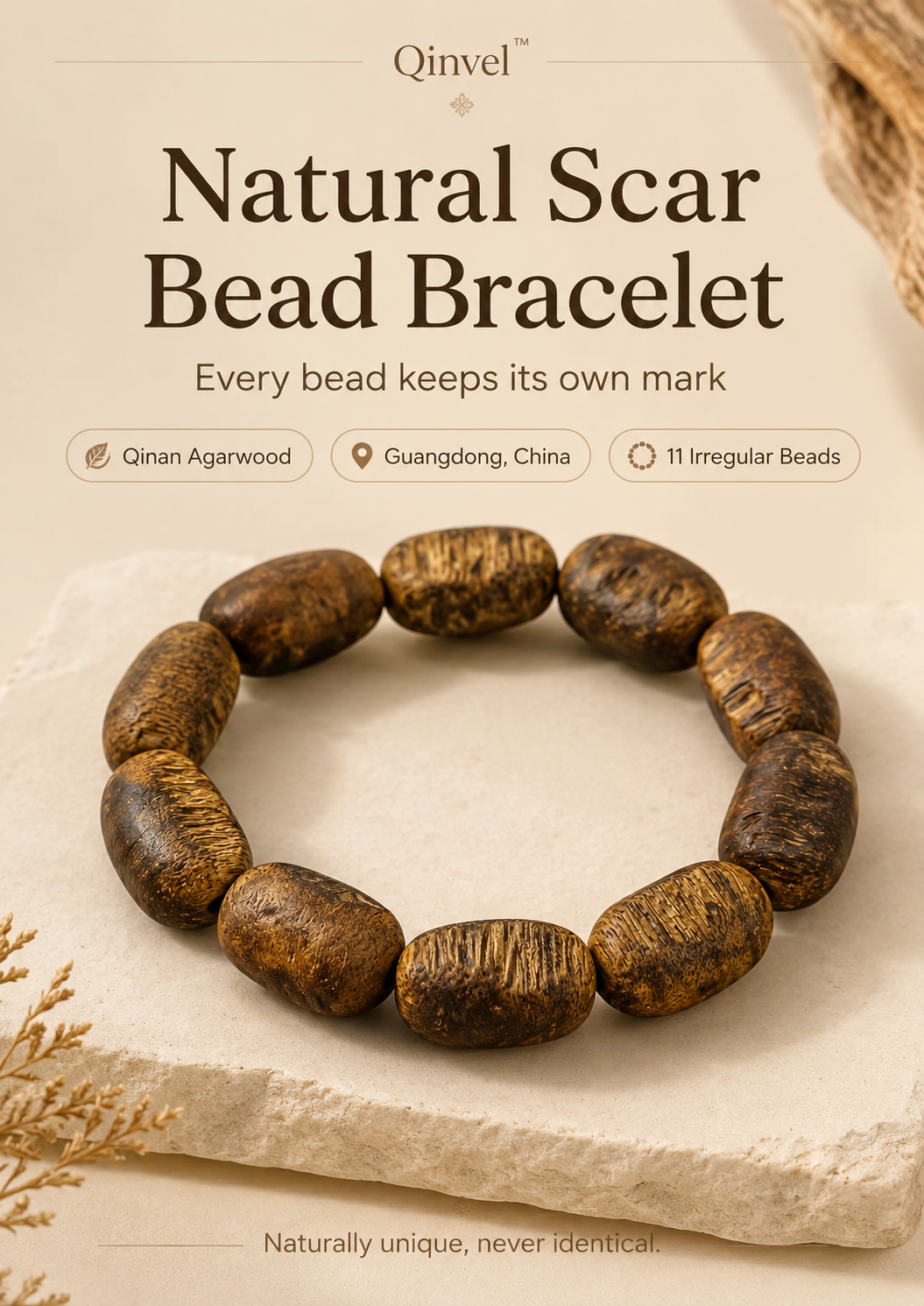 Qinvel™ Natural Scar Qinan Agarwood Bracelet