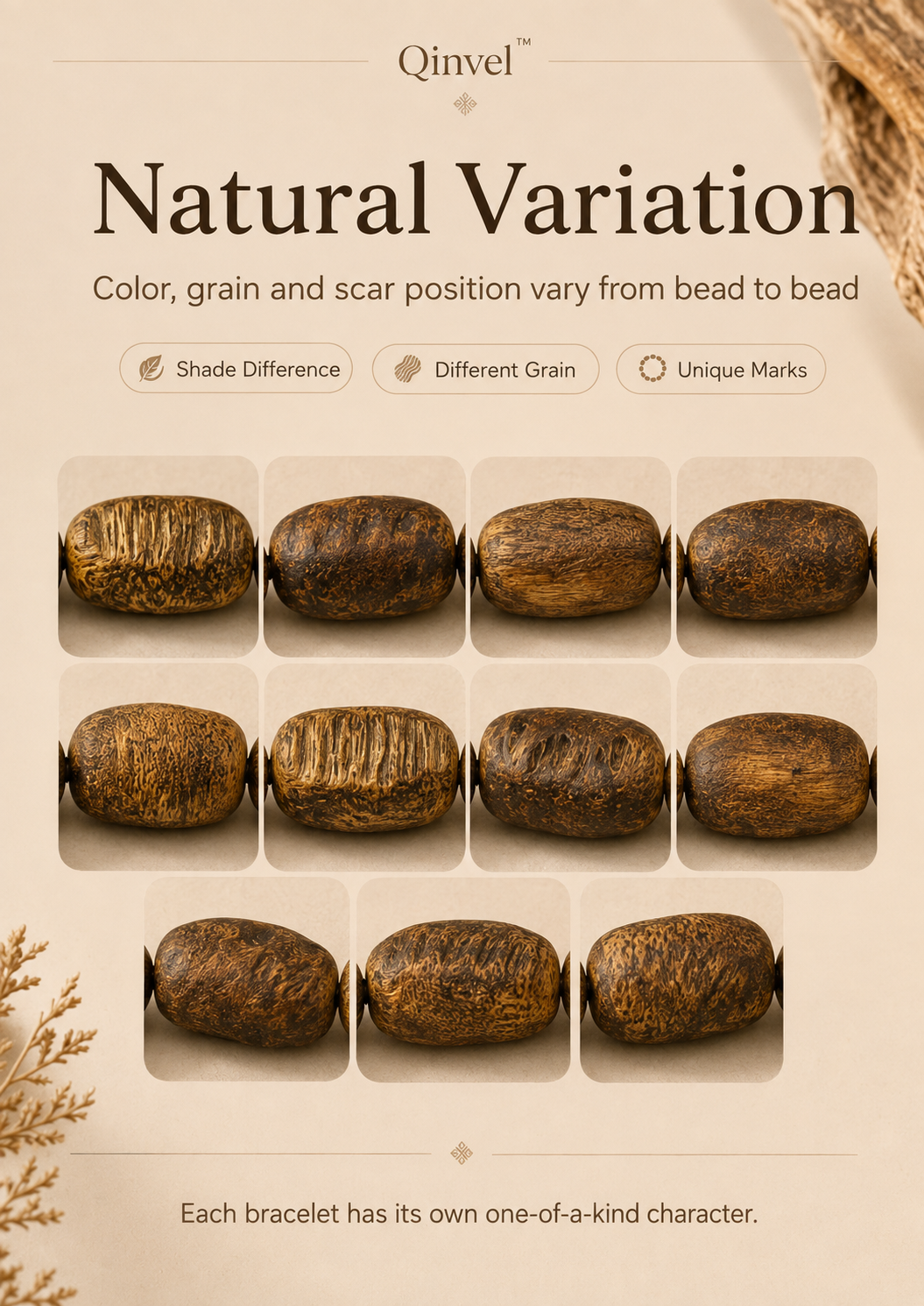 Qinvel™ Natural Scar Qinan Agarwood Bracelet