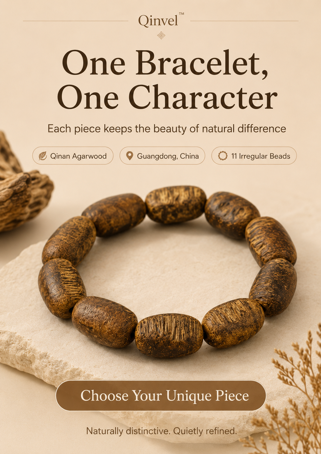 Qinvel™ Natural Scar Qinan Agarwood Bracelet