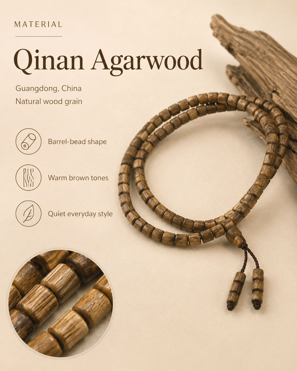 Qinvel™ Qinan Agarwood Long Strand Bracelet