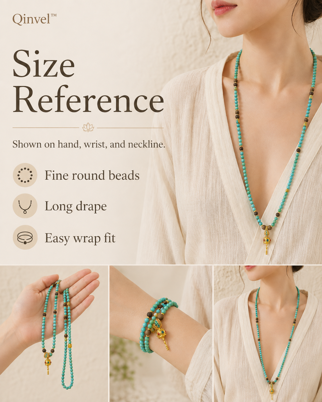 Qinvel™ Natural Turquoise, Qinan Agarwood & 18K Gold Convertible Beaded Necklace