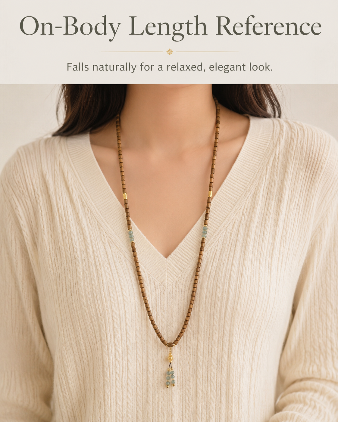Qinvel™ Qinan Agarwood & Jadeite 108-Bead Wrap Necklace with 18K Gold Details