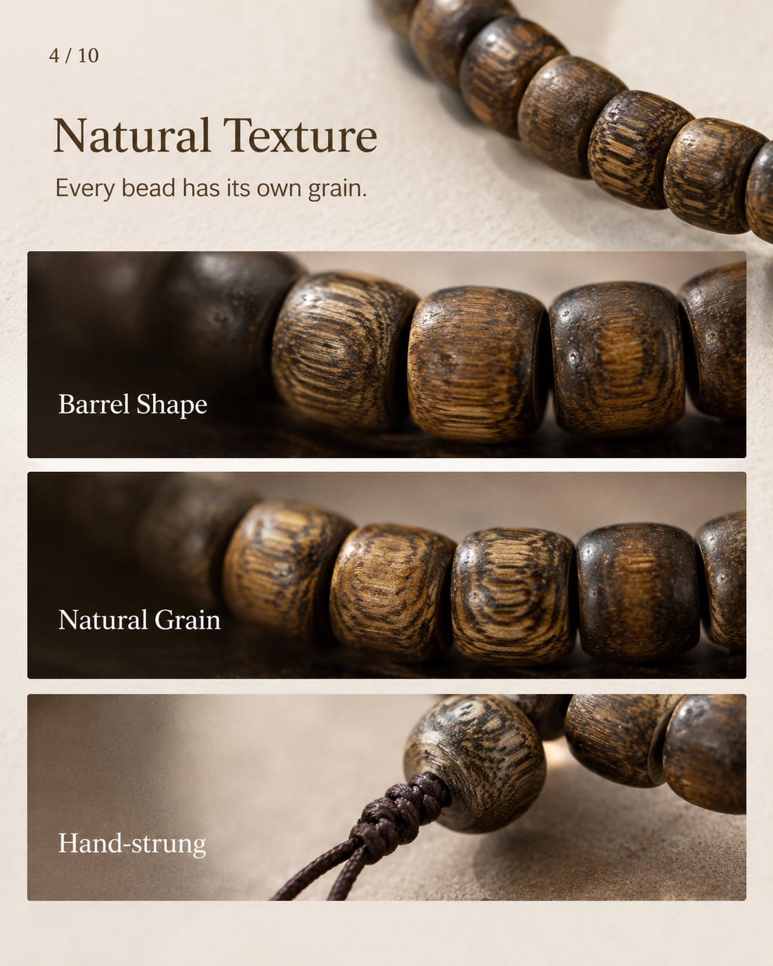 Qinvel™ Qinan Agarwood 118-Bead Barrel Mala Necklace – 7mm Natural Wood Beads
