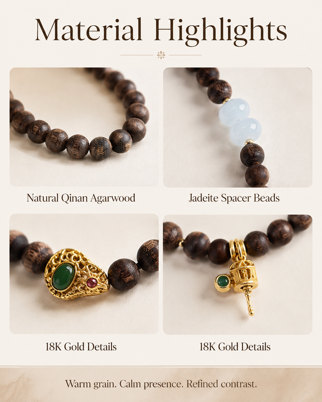 Qinvel™ Qinan Agarwood 108-Bead Convertible Necklace & Wrap Bracelet with Jadeite & 18K Gold Accents