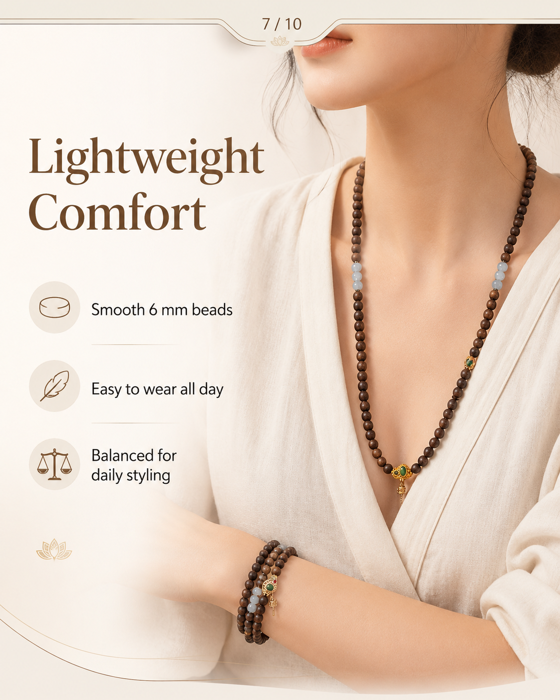 Qinvel™ Qinan Agarwood 108-Bead Convertible Necklace & Wrap Bracelet with Jadeite & 18K Gold Accents