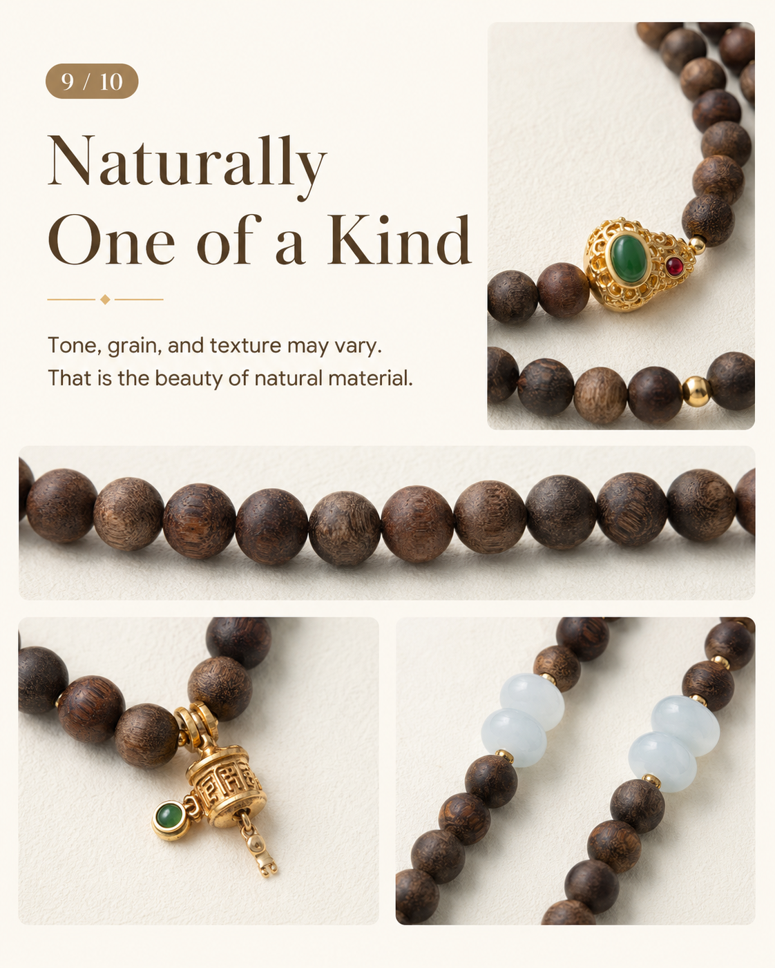 Qinvel™ Qinan Agarwood 108-Bead Convertible Necklace & Wrap Bracelet with Jadeite & 18K Gold Accents