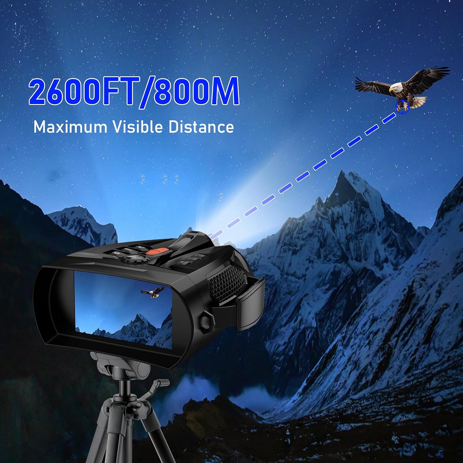 4K Night Vision Goggles with 4" Large Screen, 48MP Infrared Binoculars for Total Darkness, 10x Zoom & 2600ft Range, 5000mAh Rechargeable Battery, 32GB Card, Ideal for Hunting, Camping & Home Security