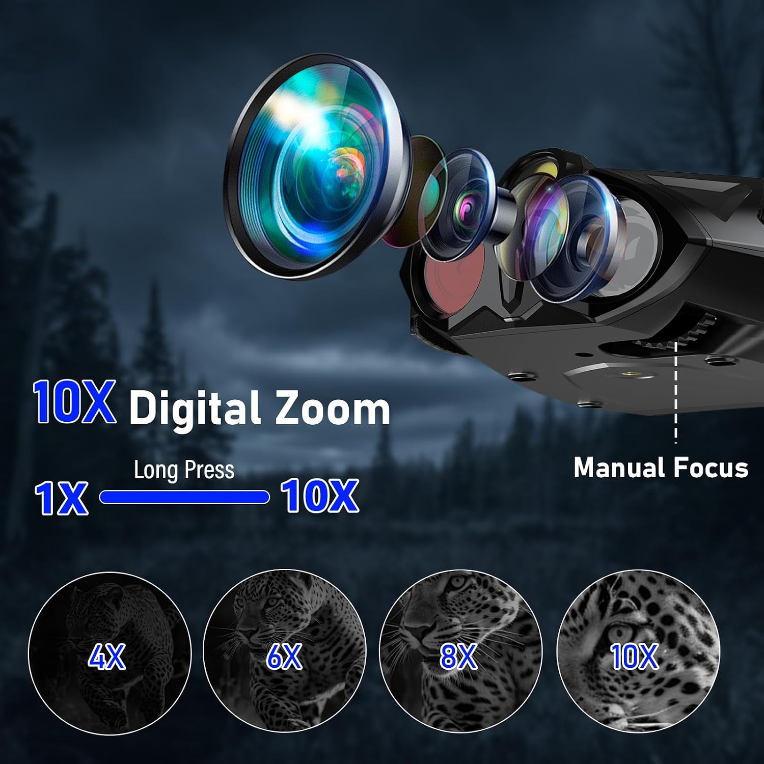 4K Night Vision Goggles with 4" Large Screen, 48MP Infrared Binoculars for Total Darkness, 10x Zoom & 2600ft Range, 5000mAh Rechargeable Battery, 32GB Card, Ideal for Hunting, Camping & Home Security