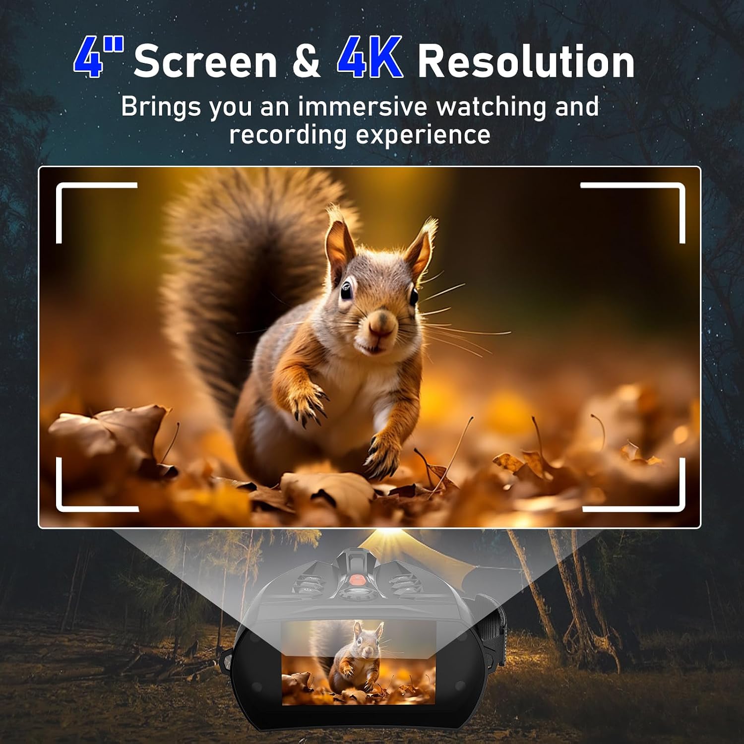 4K Night Vision Goggles with 4" Large Screen, 48MP Infrared Binoculars for Total Darkness, 10x Zoom & 2600ft Range, 5000mAh Rechargeable Battery, 32GB Card, Ideal for Hunting, Camping & Home Security