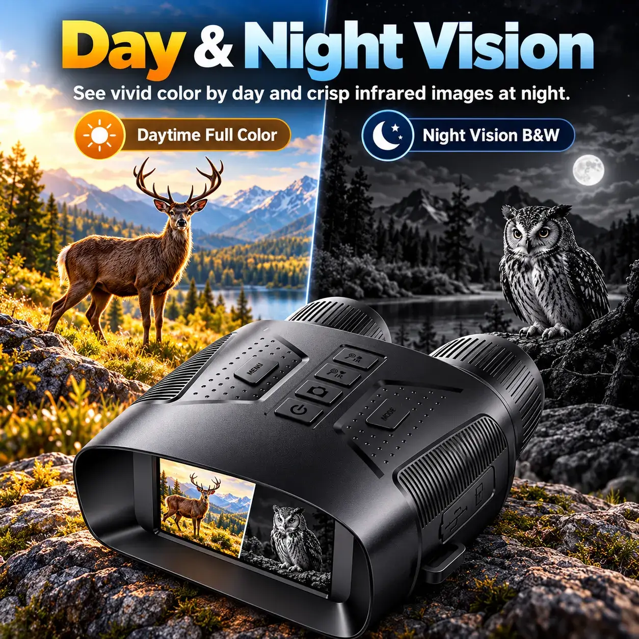4K Night Vision Binoculars with 3" IPS Screen, 3400mAh Rechargeable Battery, 10X Zoom for Day & Night Viewing – SD Card Not Included