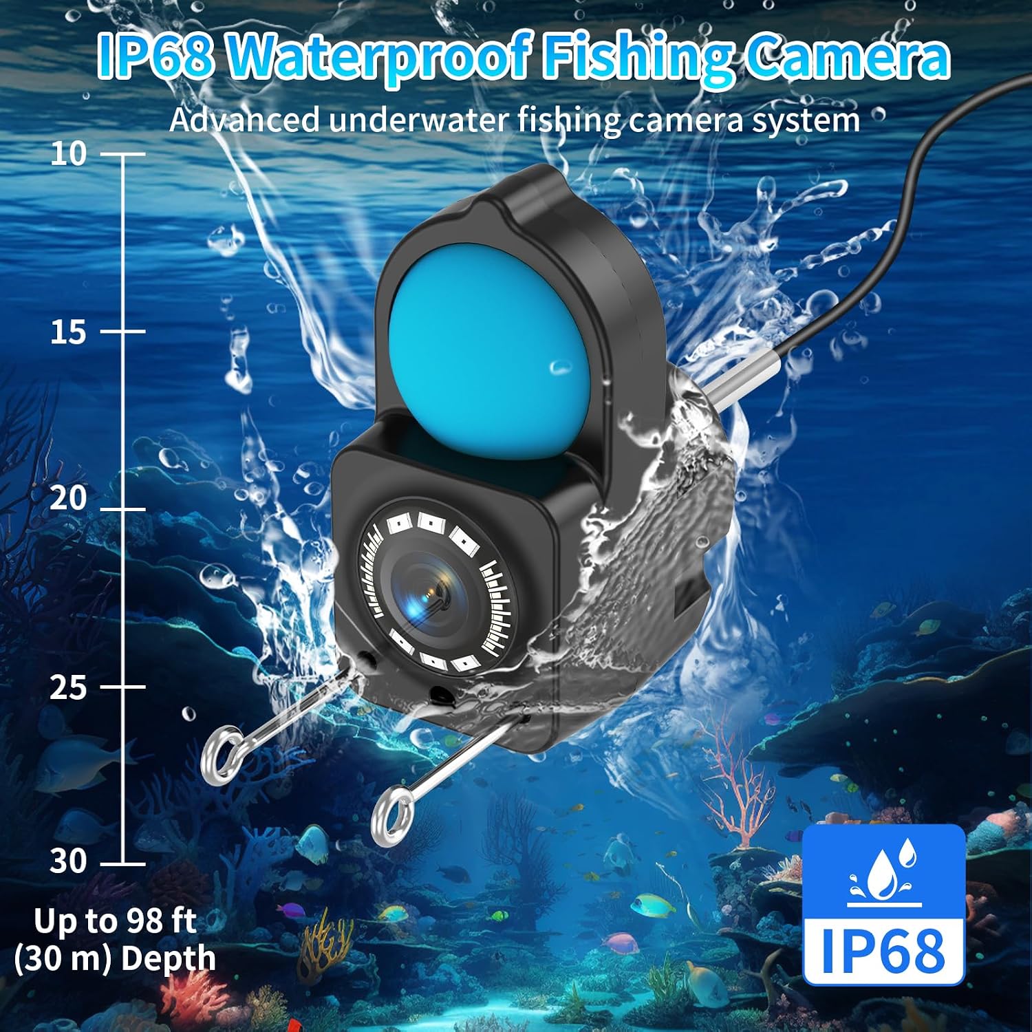 Underwater Fishing Camera TMACTIME 1080P HD, Portable Fish Finder with 4.3" LCD Display & Infrared Night Vision Light, IP68 Waterproof & 5000mAh, Fishing Camera for Ice Lake Boat Kayak Fishing - 15M