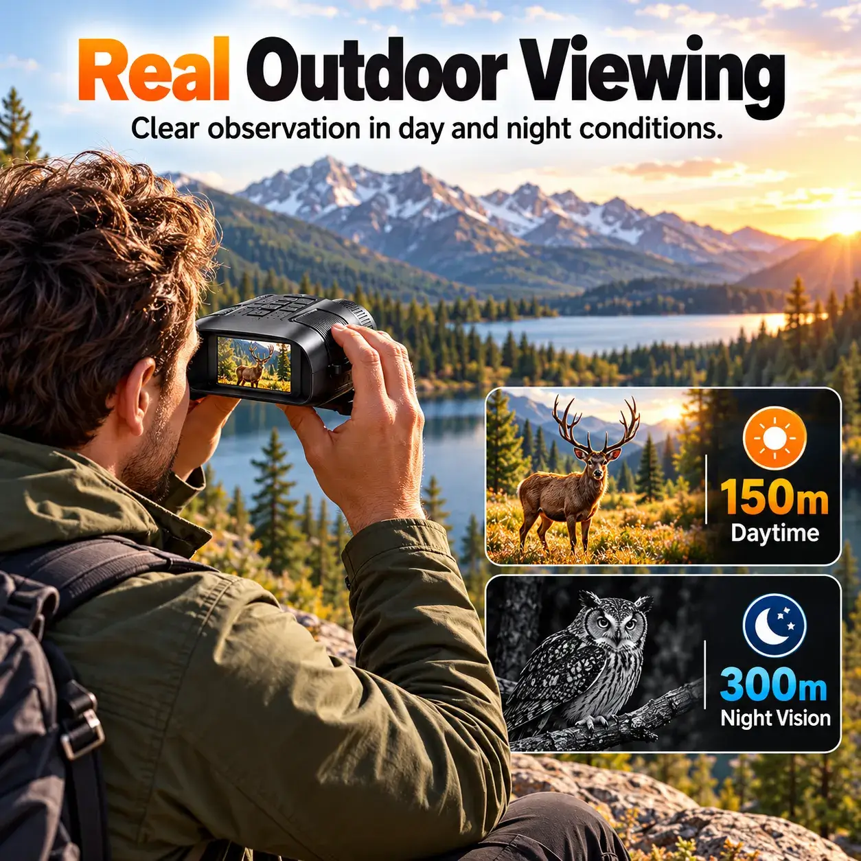 4K Night Vision Binoculars with 3" IPS Screen, 3400mAh Rechargeable Battery, 10X Zoom for Day & Night Viewing – SD Card Not Included