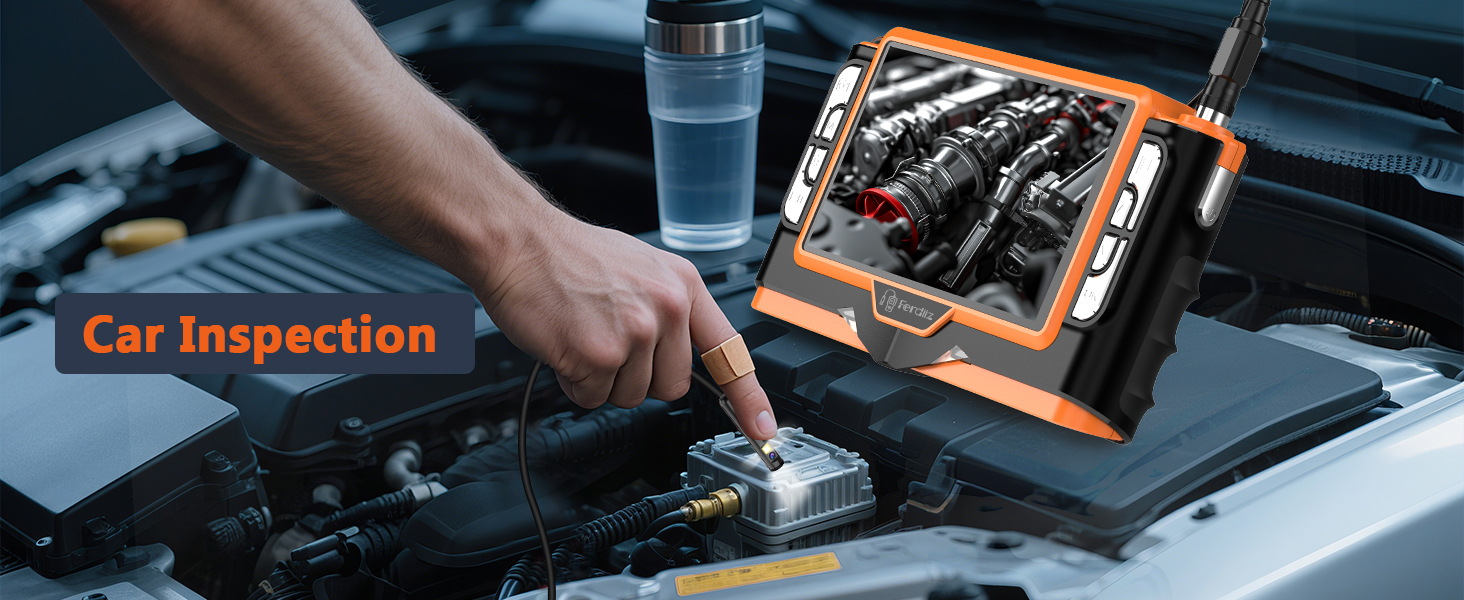 Text reads 'Car Inspection'. Series of images showing hands performing automotive maintenance or inspection tasks.