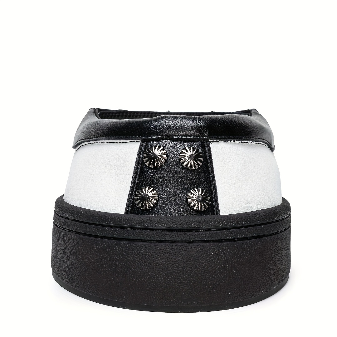 Leather Hoof Boots for Horses (1pair)– Black & White Equestrian Protective Boots with Stud Details & Heavy-Duty Sole