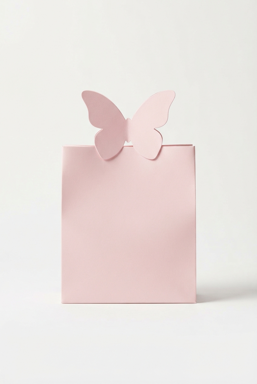 Light pink butterfly handle gift bag for wedding favors