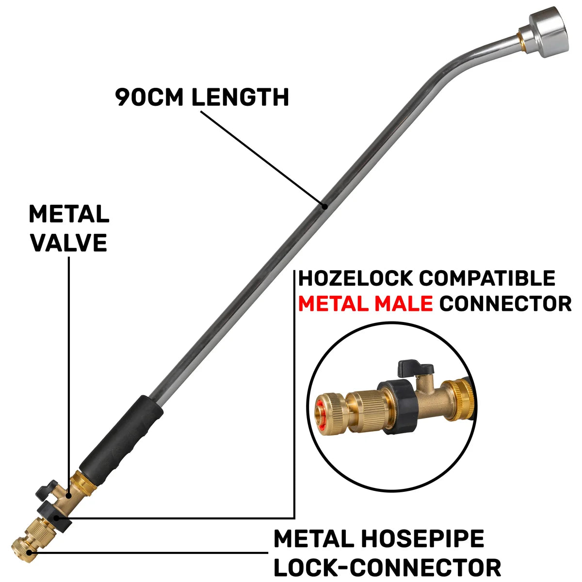 90cm Garden Watering Lance with Brass Valve and Quick Connect Hose Connector-Bathhkroom