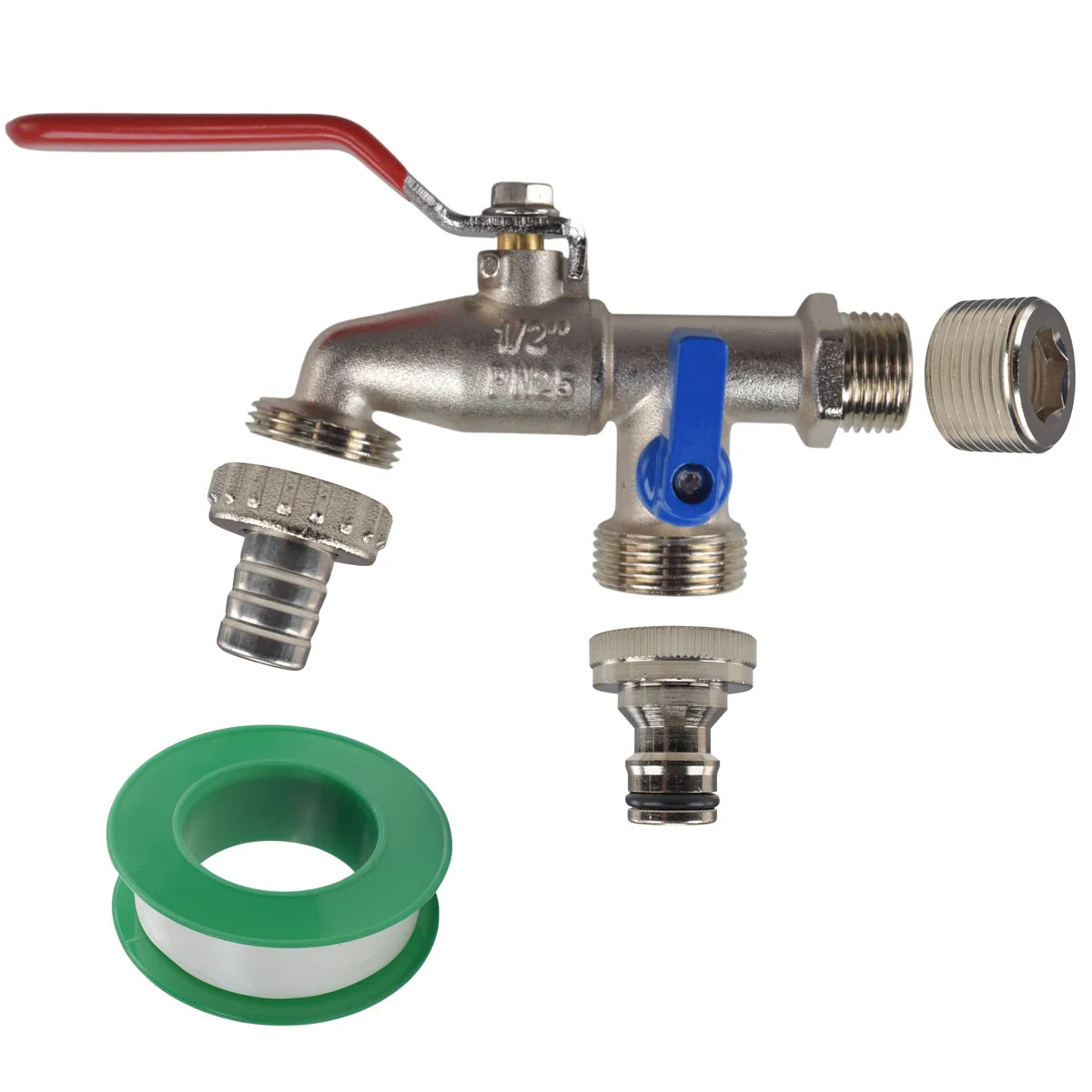 Double Lever Tap Kit with Barb/Quick Connect Outlet, 1/2" and 3/4" BSP Thread Inlet-Bathhkroom