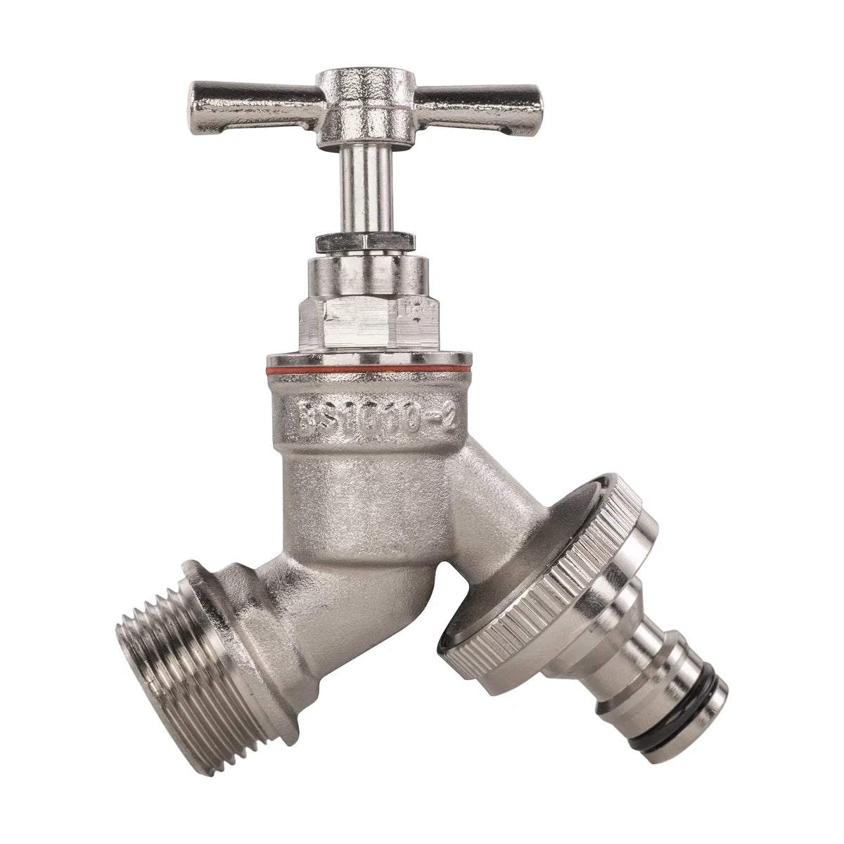 Garden Bib Tap Brass Nickle Plated 1/2" BSPM Inlet + Snap-On Male-Bathhkroom