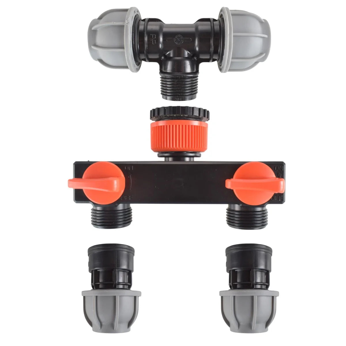 Tap Splitter with Valves and 32mm MDPE Tee/Straight Fittings Kit-Bathhkroom