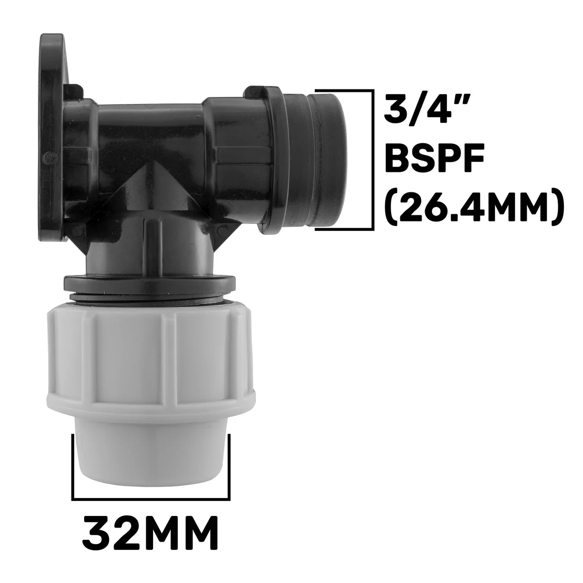Wall Flange Kit 32mm MDPE + Brass Bib Tap with Geka Claw Outlet-Bathhkroom