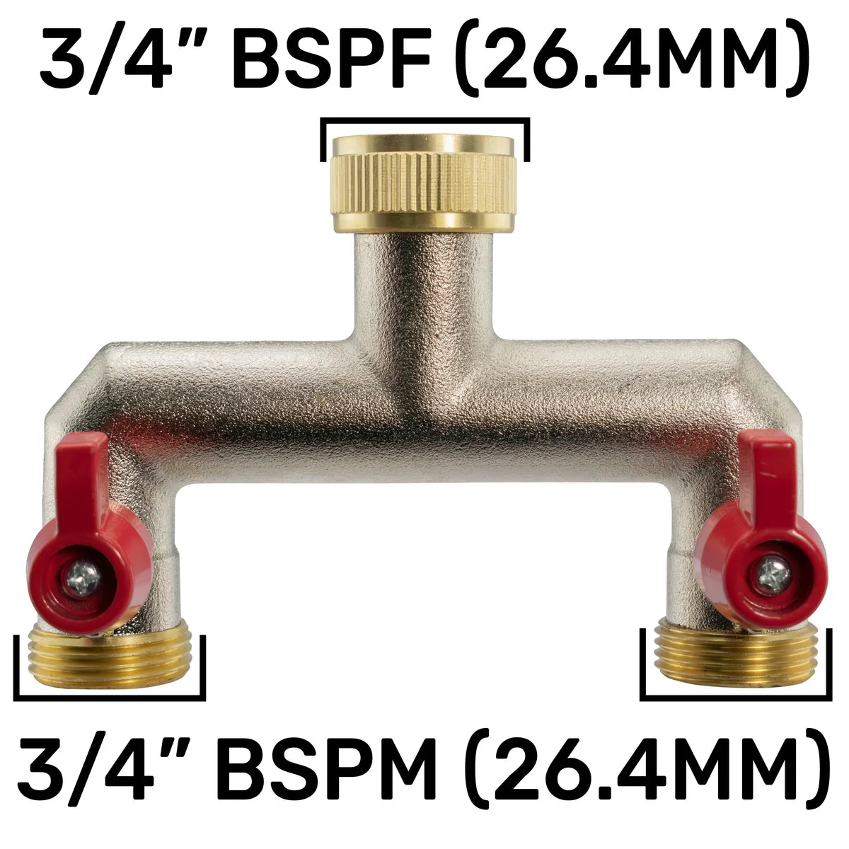 Two Way Tap Splitter Brass 3/4" BSP with Quick Connect and Hose Fittings-Bathhkroom